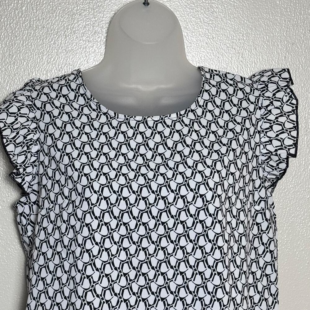 Emery Rose Flutter Sleeve Blouse Tie Back Geometric Print Academia Career Work - Picture 5 of 11